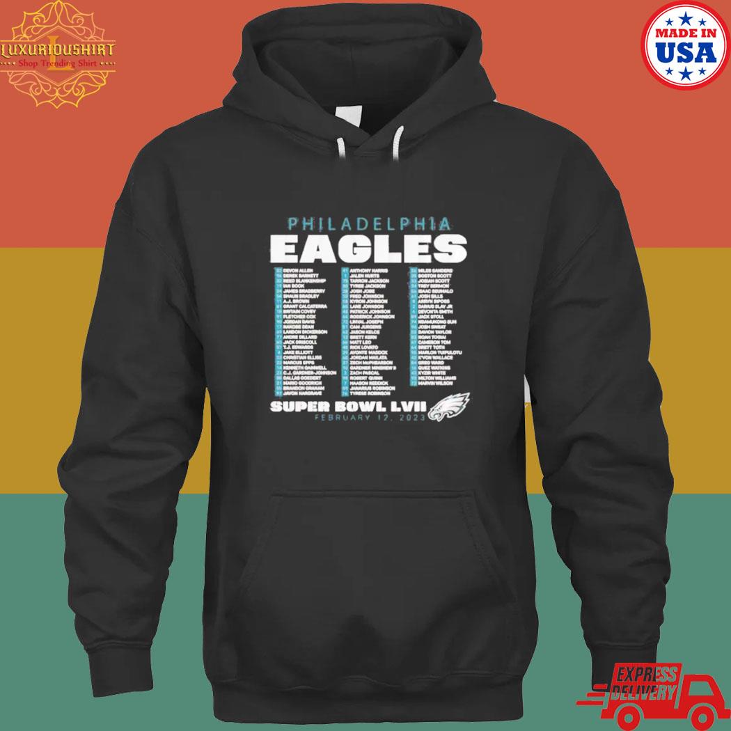 Philadelphia eagles super bowl lvii varsity roster shirt, hoodie