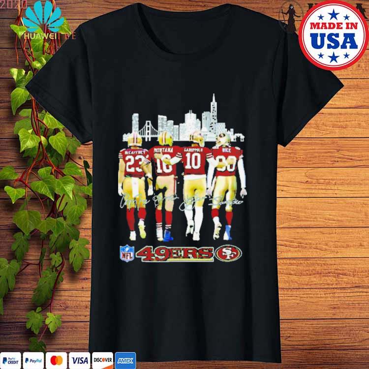 San Francisco 49ers Skyline Mccaffrey Montana Garoppolo And Rice Signatures  Shirt, hoodie, sweater, long sleeve and tank top